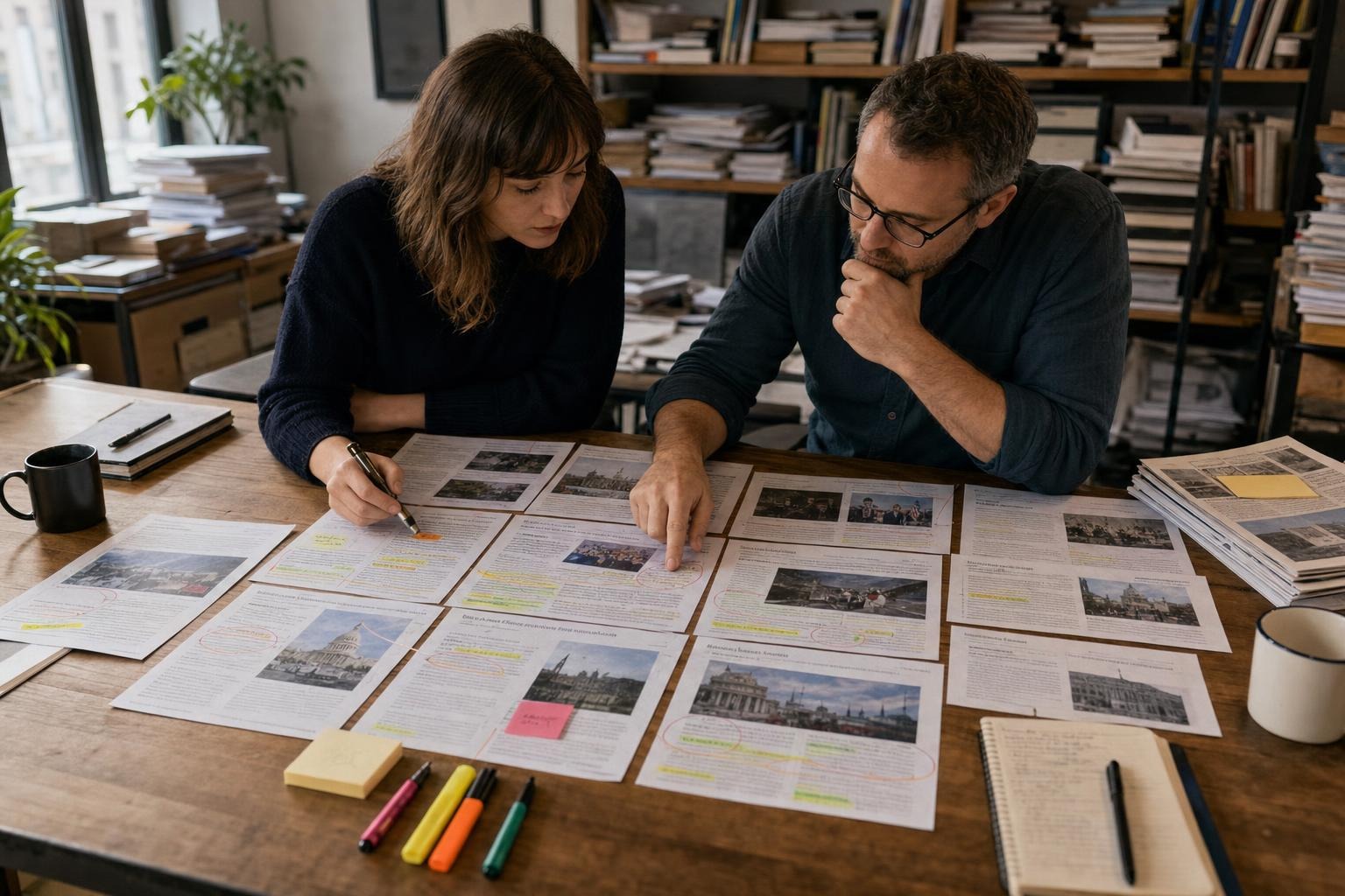 Editors grouping independent reports that describe the same news event