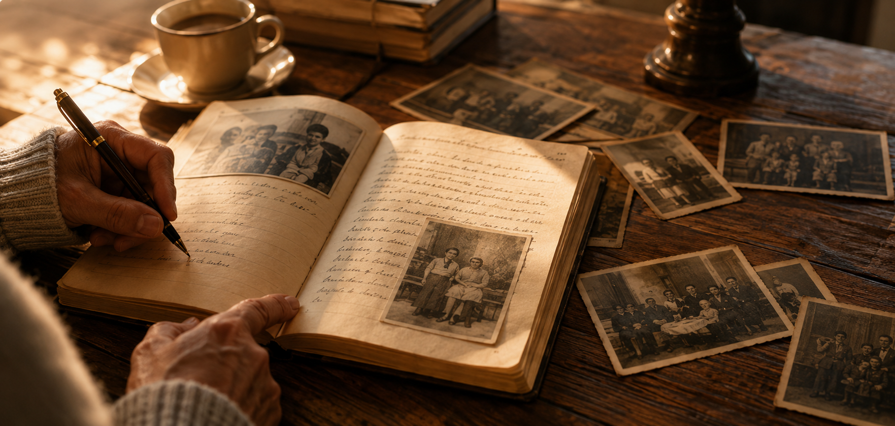 An older Oakville resident and adult family member reviewing a handwritten weekly home-support plan with a care coordinator at a dining table